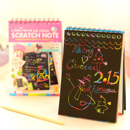 2 Pack Pink Rainbow Paper Scratch Book with Pencil DIY painting dazzle color Note Book