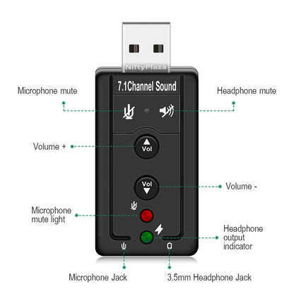 NiftyPlaza USB 2.0 Sound Card External 7.1 Channel 3D Virtual Audio Mic Adapter Laptop PC