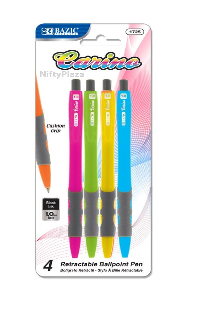 Carino Retractable Pen With Cushion Grip (4/Pack) - B1725