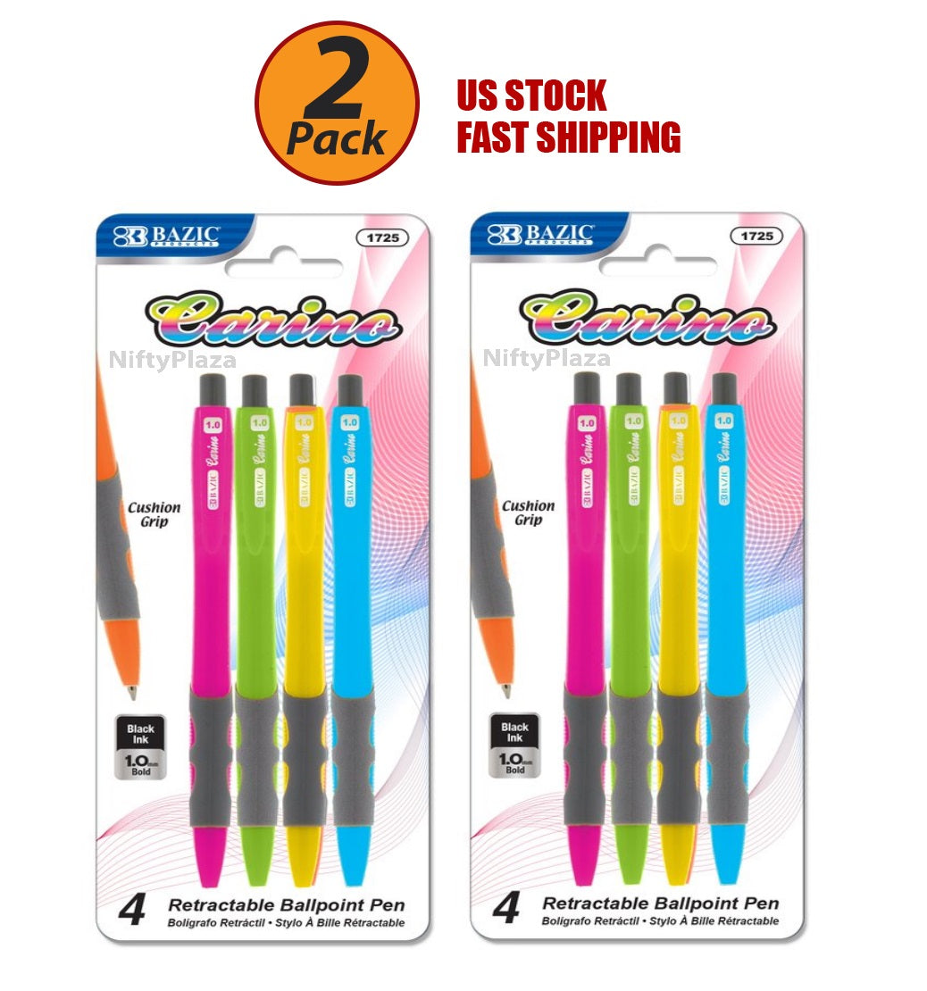 2 Pack - Carino Retractable Pen With Cushion Grip, School, Home, Office (4/Pack) - B1725