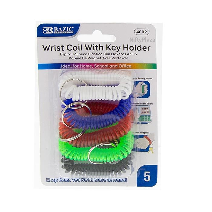 Flexible Wrist Coil With Key Holder - Fit around wrist to prevent loss of keys (5/Pack)