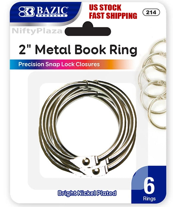 2" Metal Book Rings Silver Color 6 Pieces Per Pack Ideal for Home, School and Office