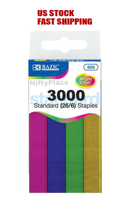 BAZIC Metallic Color Standard Staples (26/6) - 3000 Ct Chisel Point Staples, School, Office