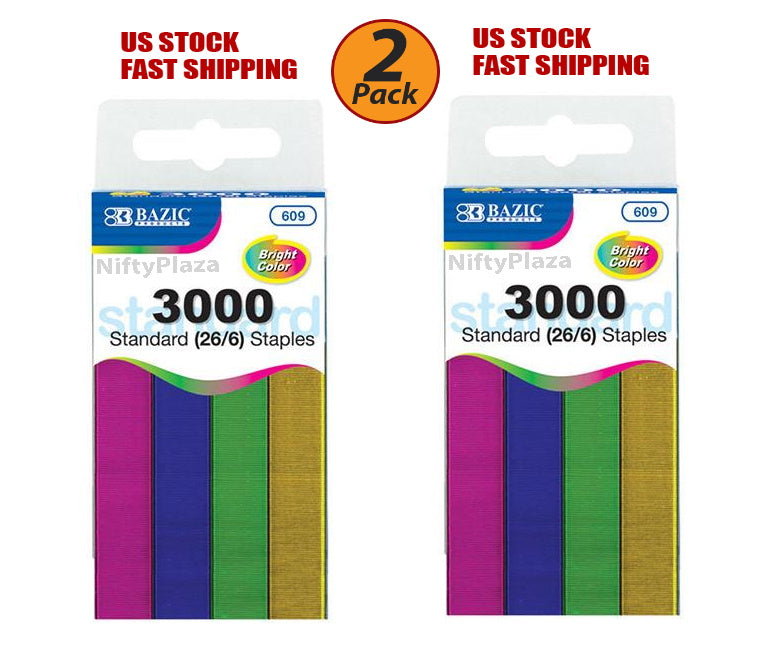 2 Pack - Metallic Color Standard Staples (26/6) - 3000 Ct Chisel Point Staples, School, Office