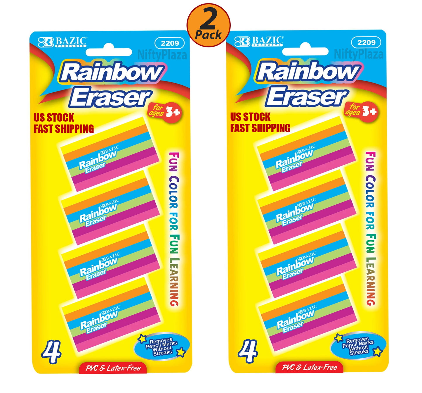 2 Pack - Rainbow Eraser Soft and Non-abrasive High-quality cleans easily removes Pencil Marks without Smudges