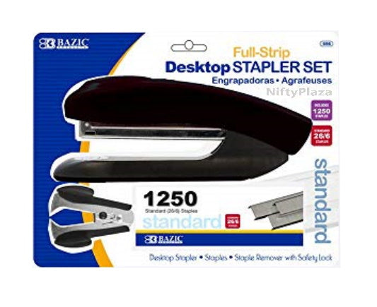 Desktop Full Strip Stapler Set Staple Remover and 1250 standard (26/6) staples - Random Color
