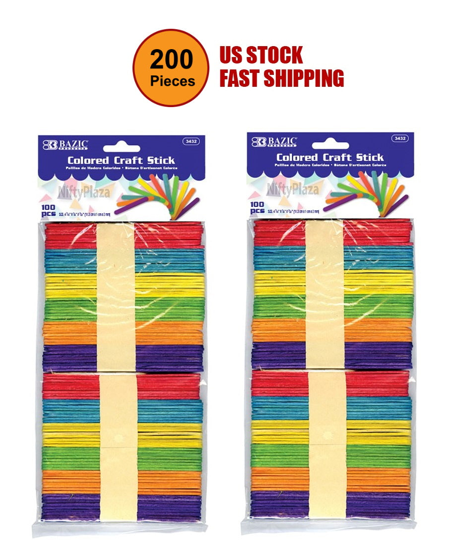 200 Pieces Colored Craft Stick Assorted Colored Craft, School, Home, Office - B3432