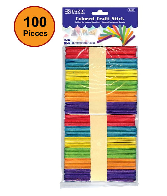 100 Pieces Colored Craft Stick Assorted Colored Craft, School, Home, Office - B3432