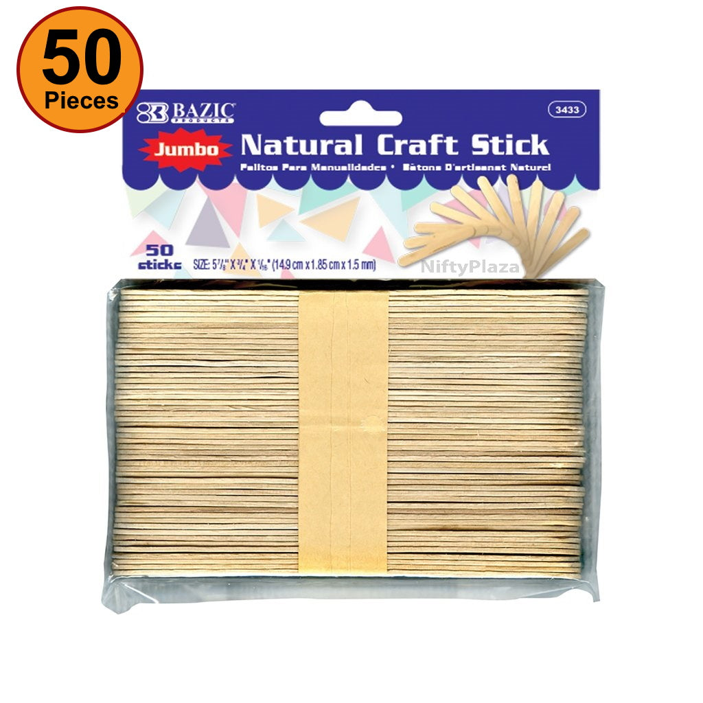 50 pcs Jumbo Natural Craft Stick Light Natural Colored Craft, School, Home, Office