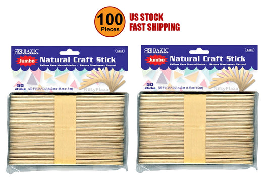 100 pcs Jumbo Natural Craft Stick Light Natural Colored Craft, School, Home, Office