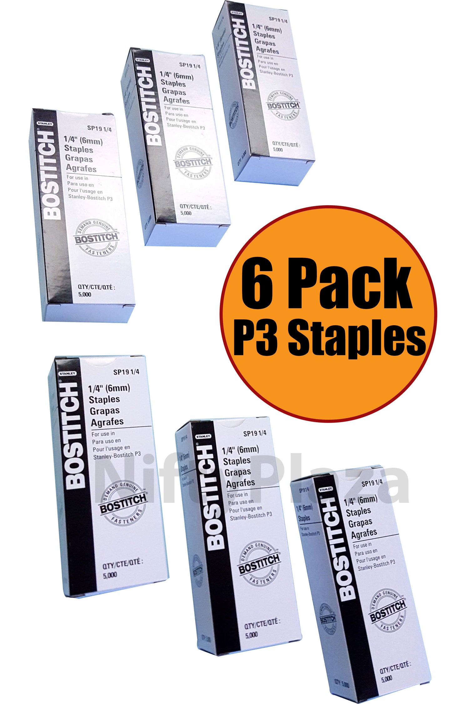 Stanley Bostitch P3 Staples for SP19 1/4 Premium Stapler, 6 Boxes (30000 Staples)