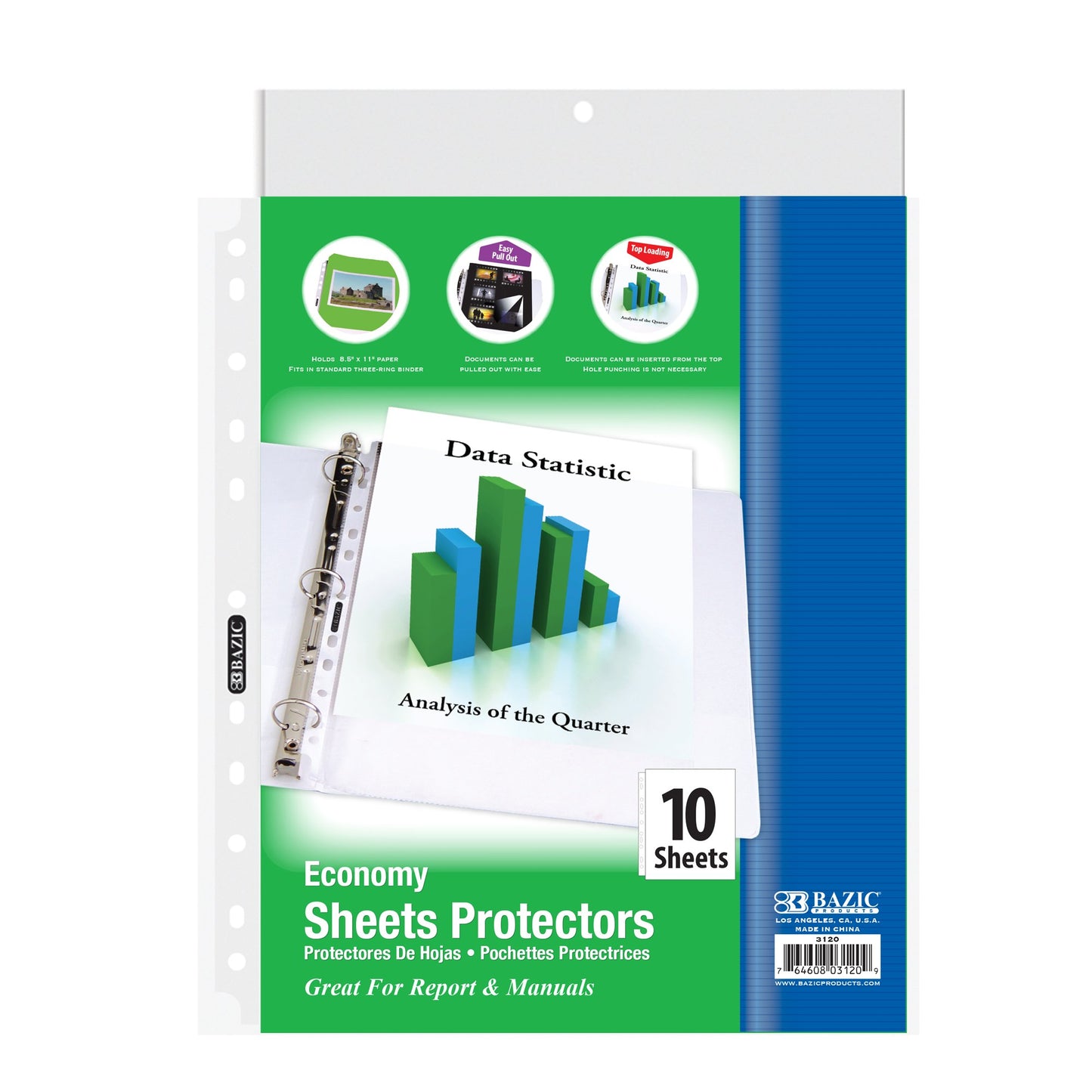 Top Loading Sheet Protectors Holds 8. 5" x 11" paper fits in standard three-ring binder (10/Pack)