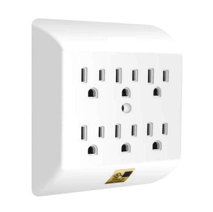 6 outlet Wall Tap 3 prong grounded electric Converts 2 Outlets to 6 outlet splitter UL