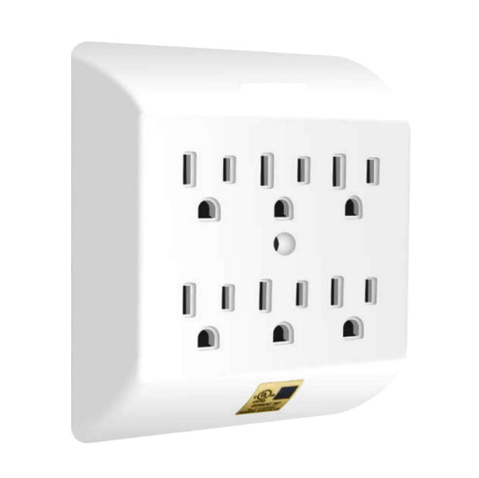 6 outlet Wall Tap 3 prong grounded electric Converts 2 Outlets to 6 outlet splitter UL