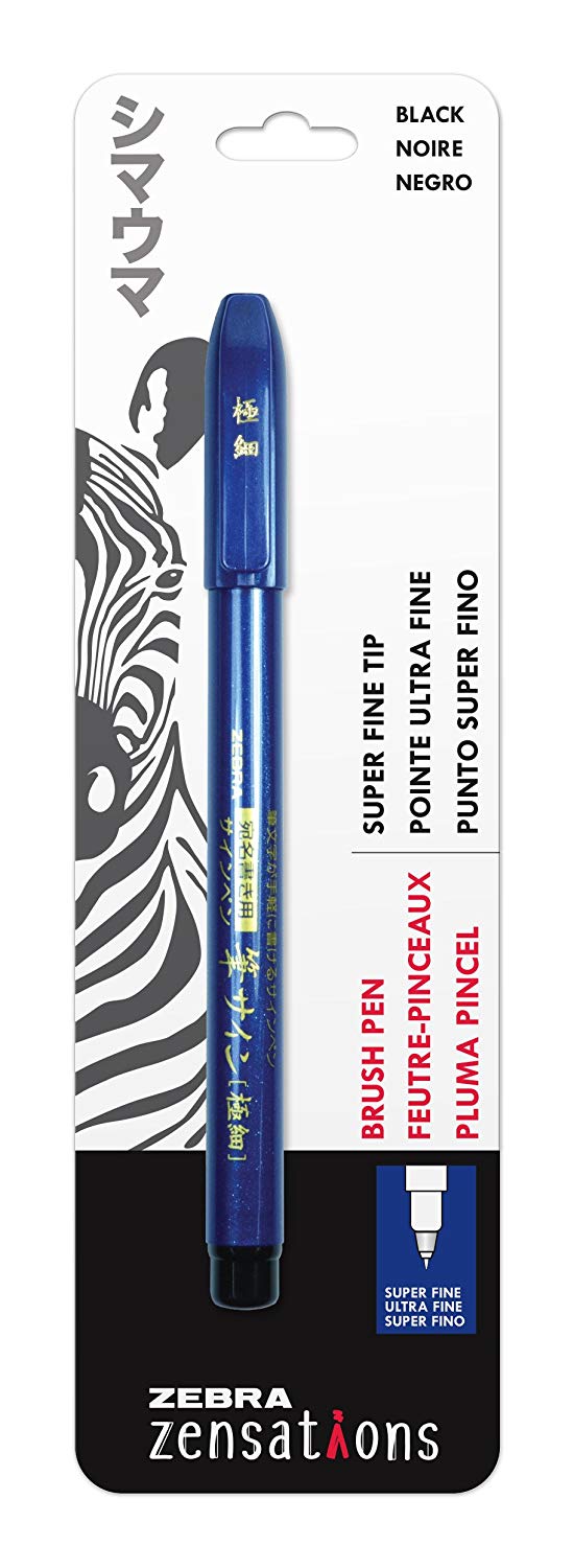 Zensations Brush Pen, Brush Tip, Black Water-Resistant Ink - Super Fine Tip - Zebra Pen