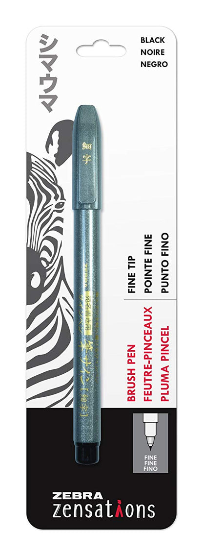Zensations Brush Pen, Brush Tip, Black Water-Resistant Ink - Fine Tip - Zebra Pen