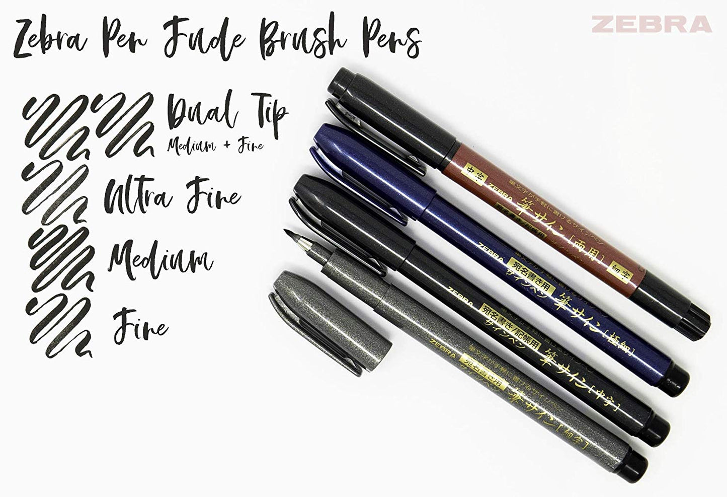 Zensations Brush Pen, Brush Tip, Black Water-Resistant Ink - Fine Tip - Zebra Pen