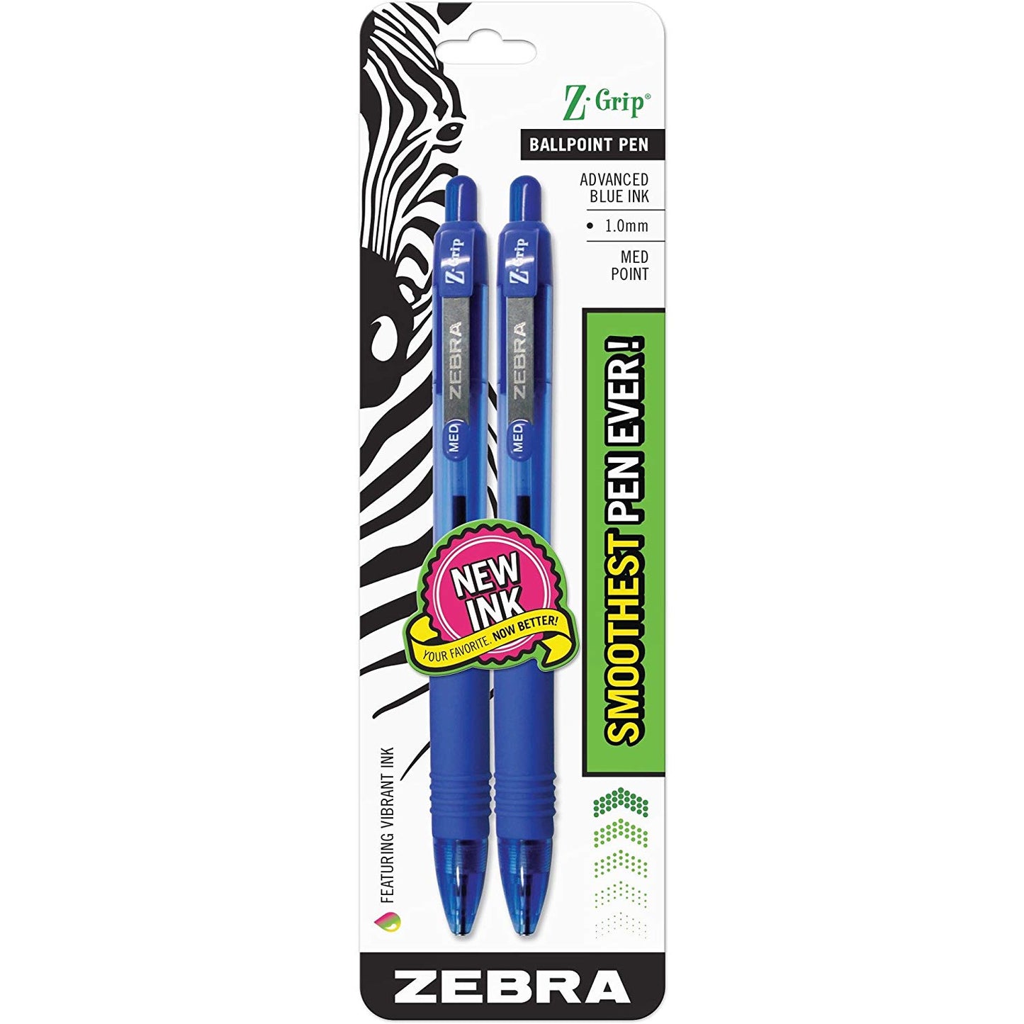 2 pcs Z-Grip Ballpoint Pen Advanced Blue Ink Latex-free rubber grip - Zebra Pen