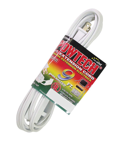 9 FT White Extension Cord, 16 Gauge Power Cord with 3 Recepacle Cube Tap UL Heavy duty Household