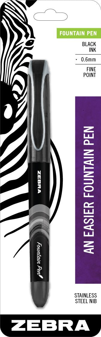 Zebra Fountain Pen, Fine Point, 0.6mm, Black, Non-Toxic Ink