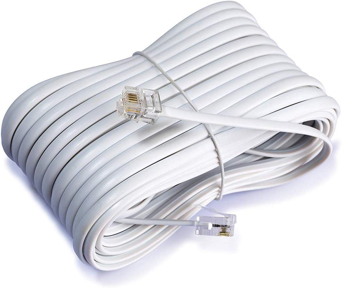 Telephone Extension Cord  50 Feet Long Phone Cable Line Wire - White