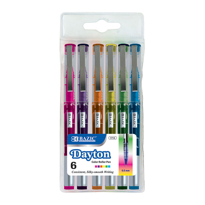 6 Color Dayton Rollerball Pen w/ Metal Clip, Consistent, Silky Smooth Writing.