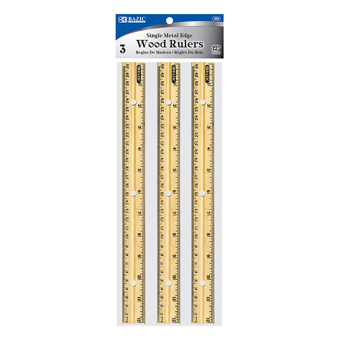 BAZIC Wooden Rulers, 12 Inch, 3 Per Pack 30 cm Feature holes for use in three-ring binder