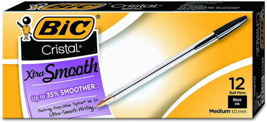 BIC Cristal Xtra Smooth Ballpoint Pen, Medium Point (1.0mm), Black, 12-Count