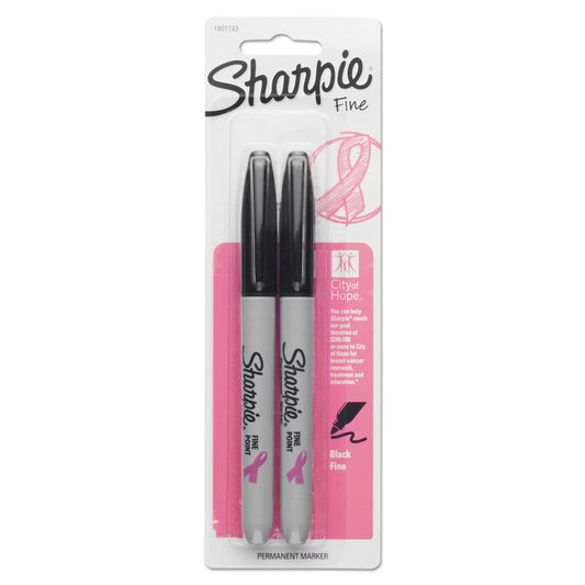 Sharpie Permanent Fine-Point Markers, Black/Pink Ribbon, Pack of 2 Markers