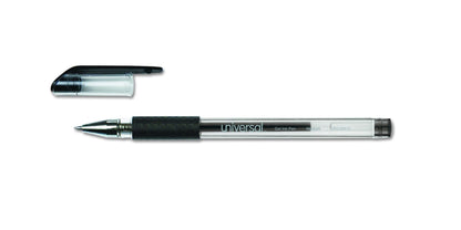 Universal 12 pcs Comfort Grip Stick Gel Pen, Medium 0.7mm, Black Ink, Clear Barrel fade-resistant Ink