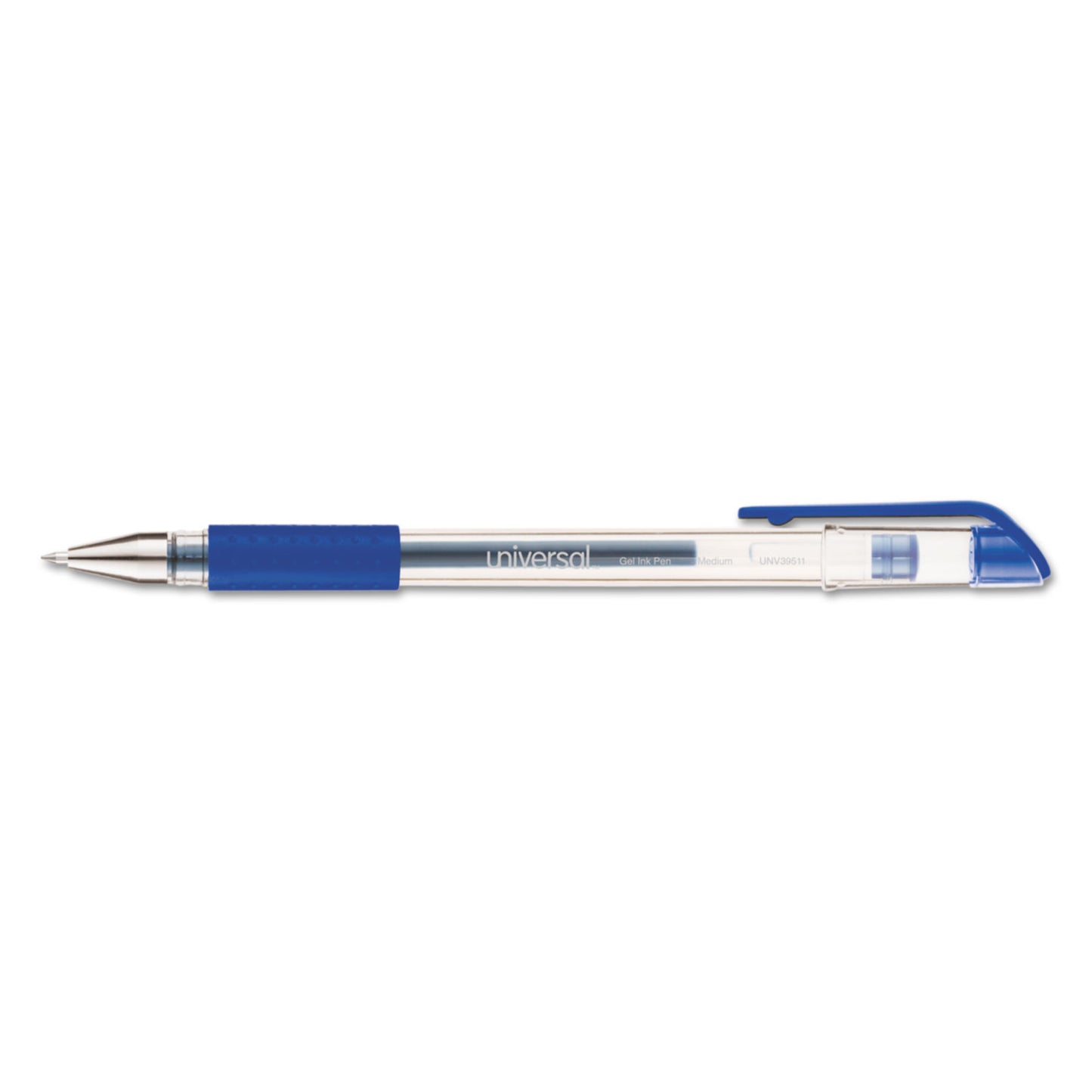 Universal Roller Ball Stick Gel Pen, Comfort Grip, Medium 0.7mm, Blue Ink, Clear Barrel fade-resistant Ink, 12 pcs