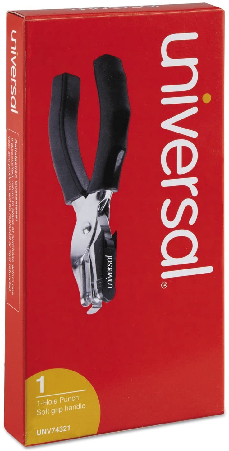 Universal Eight-Sheet Handheld 1/4 Hole Punch, Metal with Black Rubber Grip, Universal Brand