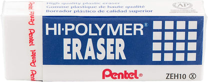 Pentel Hi-Polymer Eraser, Rectangular, Medium, White, Latex-Free Hi-Polymer, 3/Pack