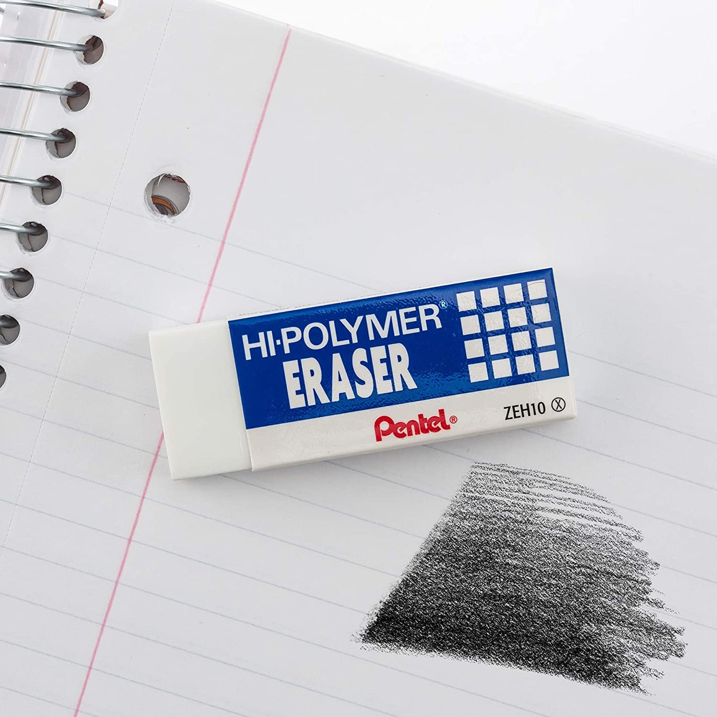 Pentel Hi-Polymer Eraser, Rectangular, Medium, White, Latex-Free Hi-Polymer, 3/Pack