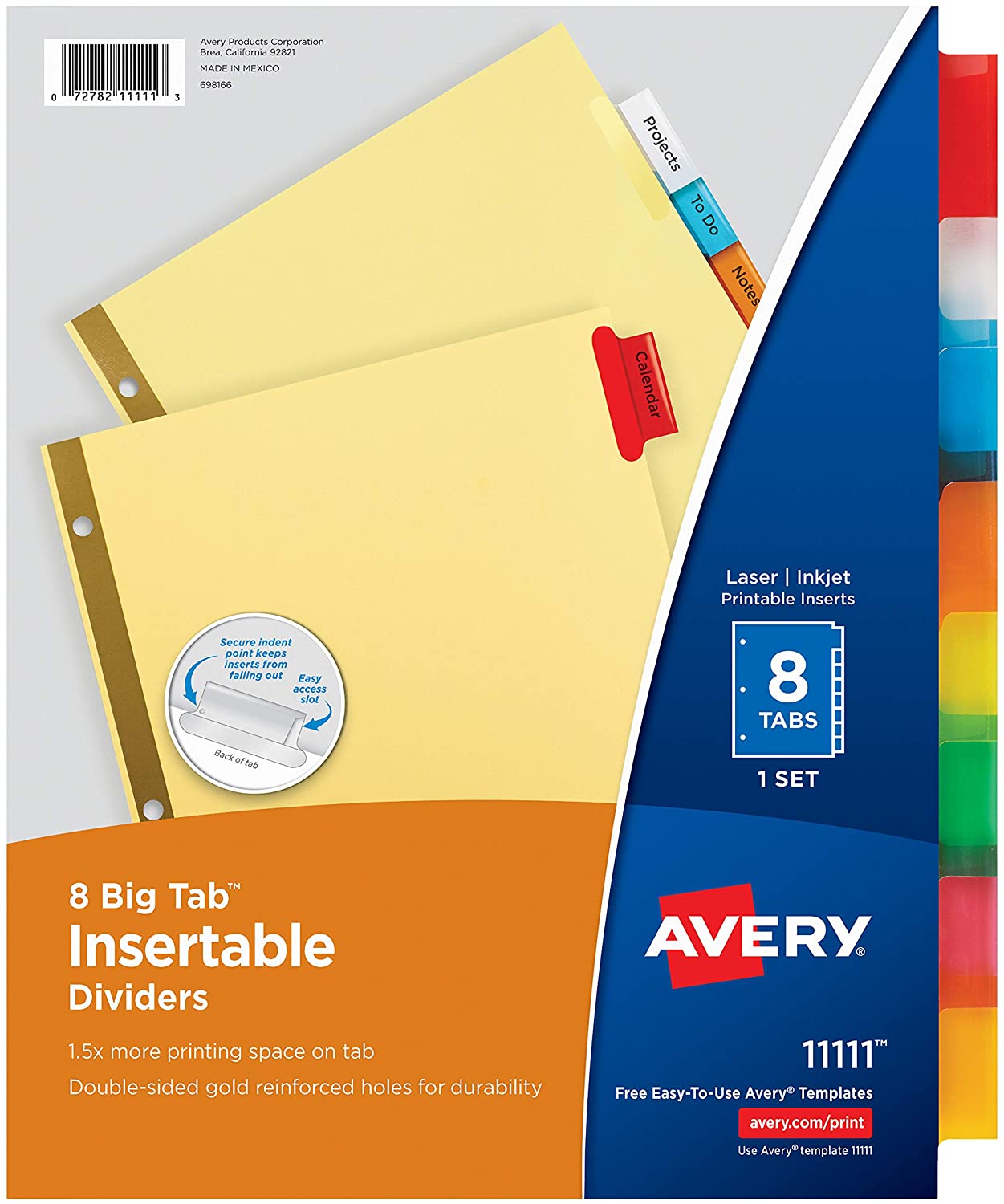 Avery 8-Tab Binder Dividers, Insertable Multicolor Big Tabs Sturdy tab dividers, 1 Set