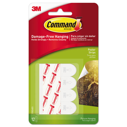 Command Poster Hanging Strips, 12 Strips, White, 5/8" x 1 3/4" Holds Strongly