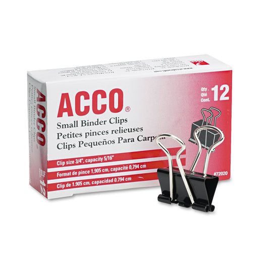 Binder Clips, Small, Black/Silver, Dozen, Tempered steel, Extra-strong Hold