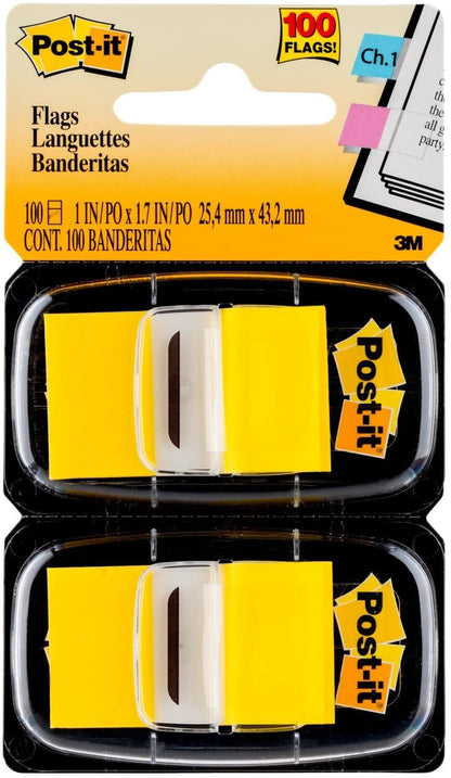 Post-it Standard Page Flags in Dispenser, Yellow, 1 in Wide, 100 Flags/Dispenser