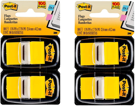 Post-it Standard Page Flags in Dispenser, Yellow, 1 in Wide, 200 Flags/Dispenser - Pack of 2