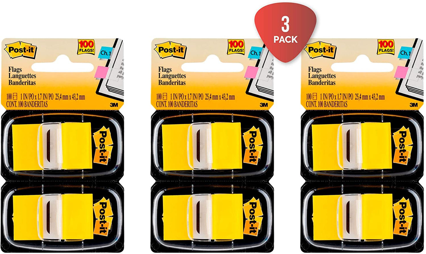 Post-it Standard Page Flags in Dispenser, Yellow, 1 in Wide, 300 Flags/Dispenser