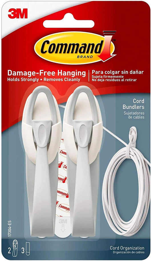 Command Medium Cord Bundlers With Strips, White, 2 Bundlers and 3 Strips