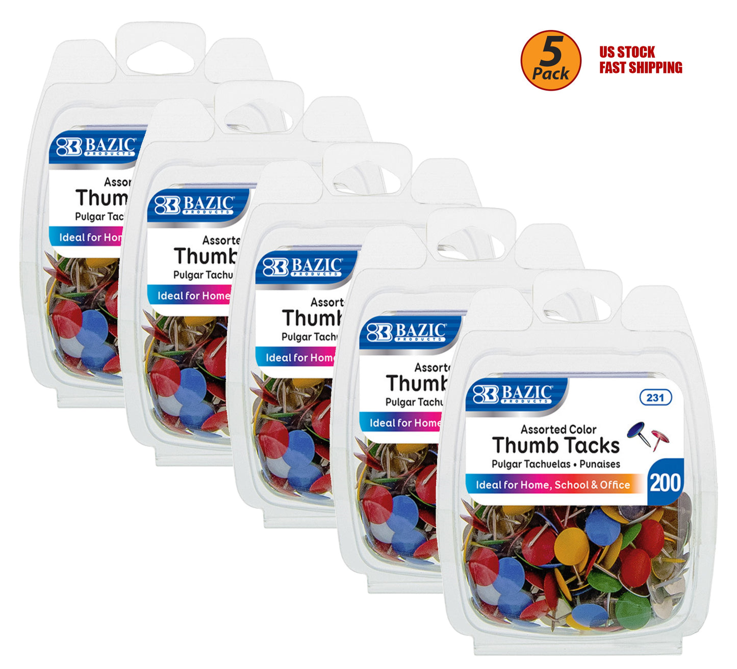 1000 Assorted Colored Thumb Tacks, Multi-Color Thumb Tacks - Smooth solid heads insure safety and comfort