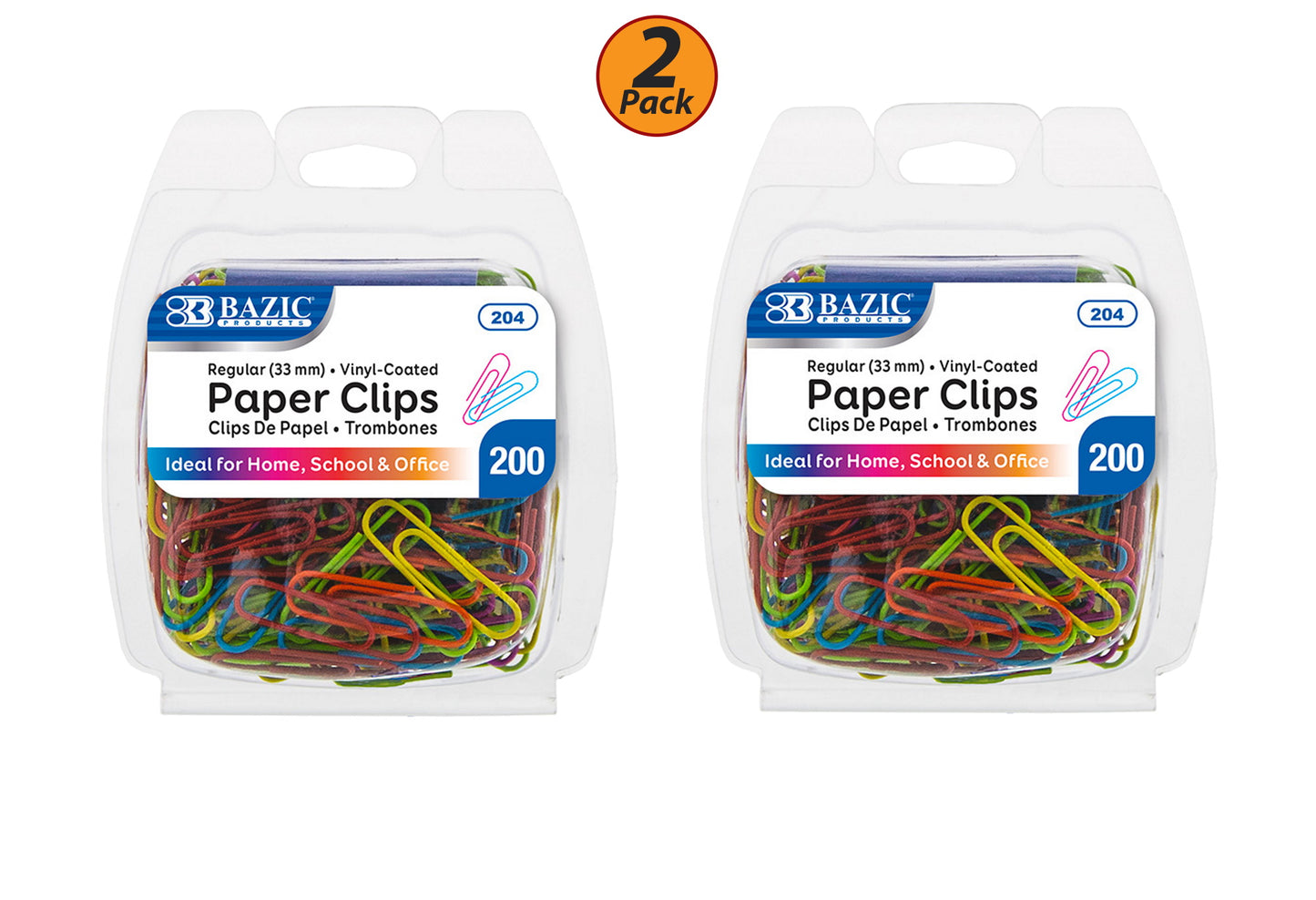 400 Regular Plastic Coated Paper Clips 33 mm Assorted Colors 2/Pack