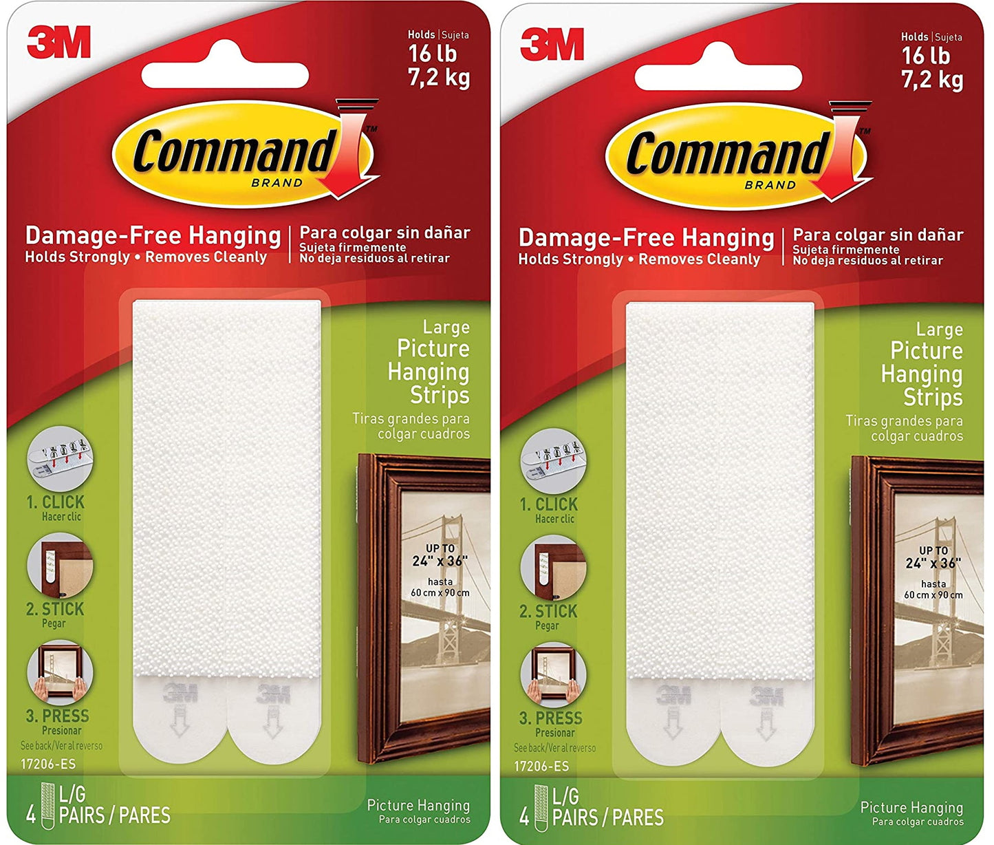 Command Picture Hanging Strips, Removable, 0.5" x 3.63", White, Holds 16 lbs 4 Pairs/Pack - 2 Pack