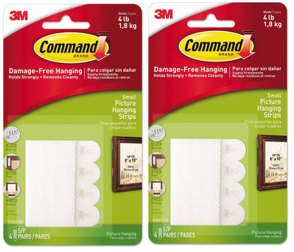 Command Picture Hanging Strips, Removable, 0.63" x 2.13", White, 4 Pairs/Pack - 2 Pack