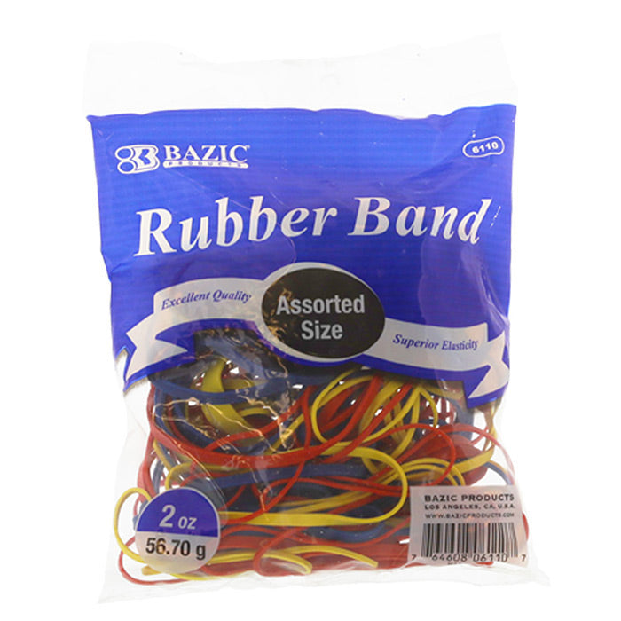 BAZIC Assorted Sizes and Colors Excelled Quality Rubber Bands 2 Oz./56.70g
