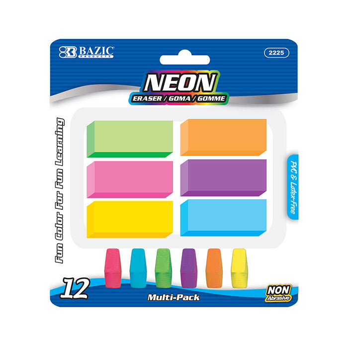 Neon Cap Colored Pencil Eraser Sets Wedge Soft And Non Abrasive 12 Per Pack