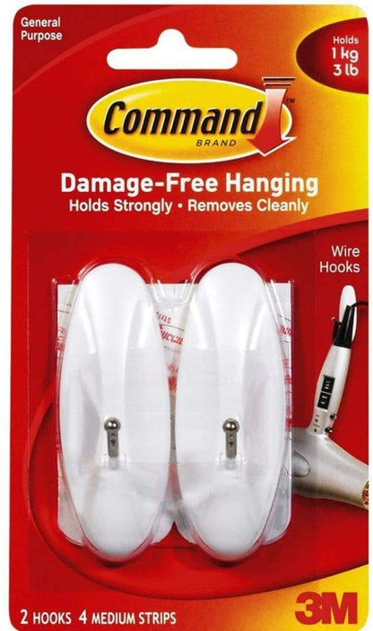 Command White Wire Hooks, General Purpose Organize Damage-Free Hanging