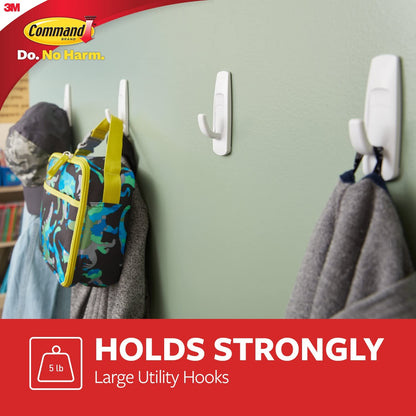 Command Large Utility Hook, 5 lb Cap, White, General Purpose 1-Hook, 2-Strips