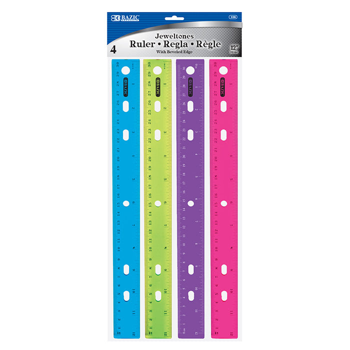 BAZIC 12 Inches (30cm) Jeweltones Color Ruler 1 Pack of 4 Rulers Rulers for kids